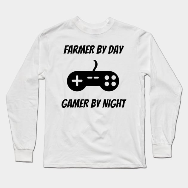 Farmer By Day Gamer By Night Long Sleeve T-Shirt by Petalprints